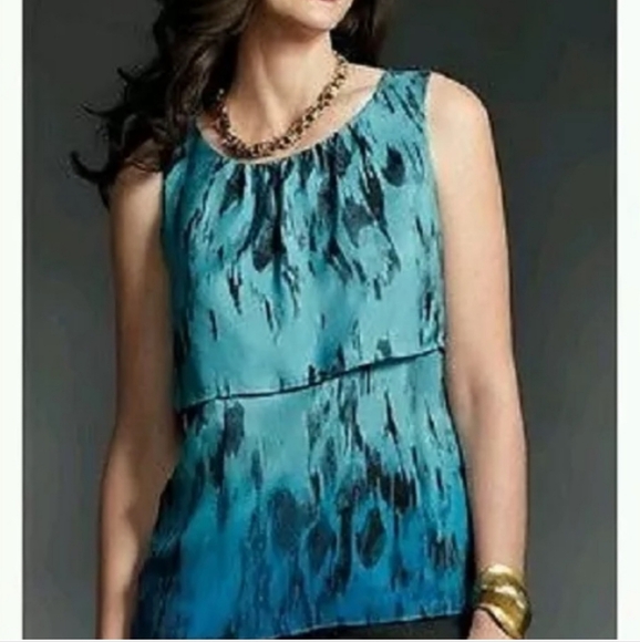 ⚠CABI Serene layered ombre tank M abstract watercolor animal print silk top #142 - Picture 1 of 7